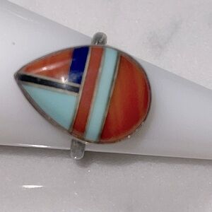 Vintage Sterling Inlay Natural Stones Rin